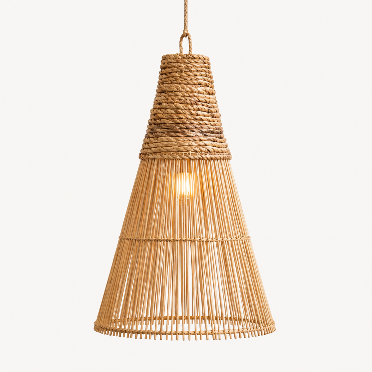 Anya Rattan Pendant Light – Handwoven Bell-Shaped Coastal Hanging Lamp