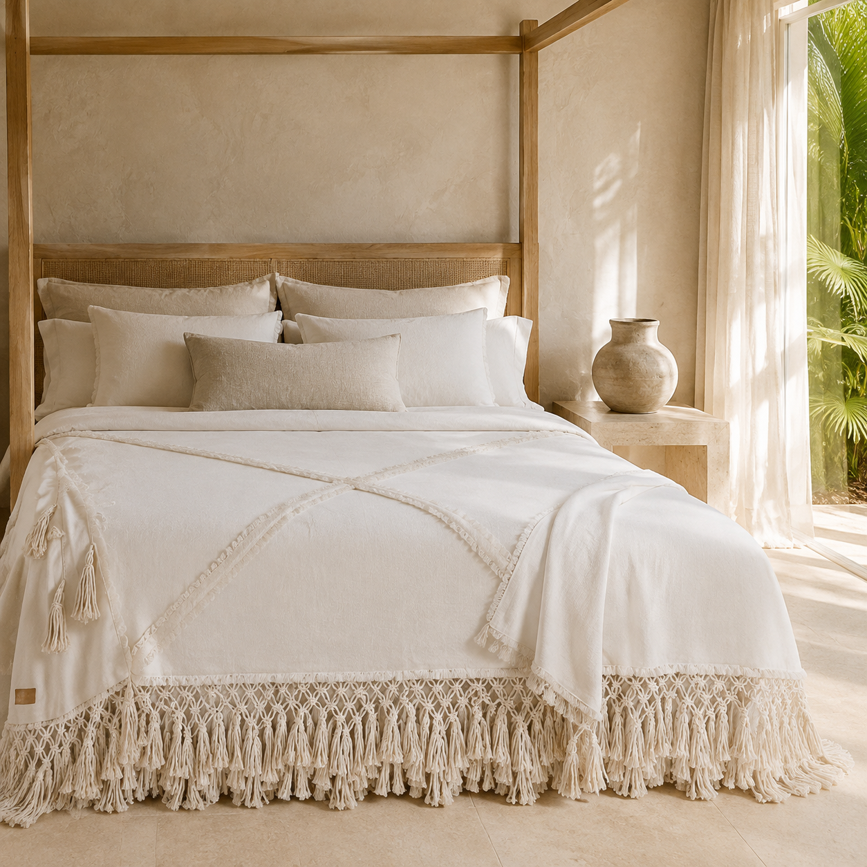Bali Summer Hand-Tufted Coverlet – Natural Ivory