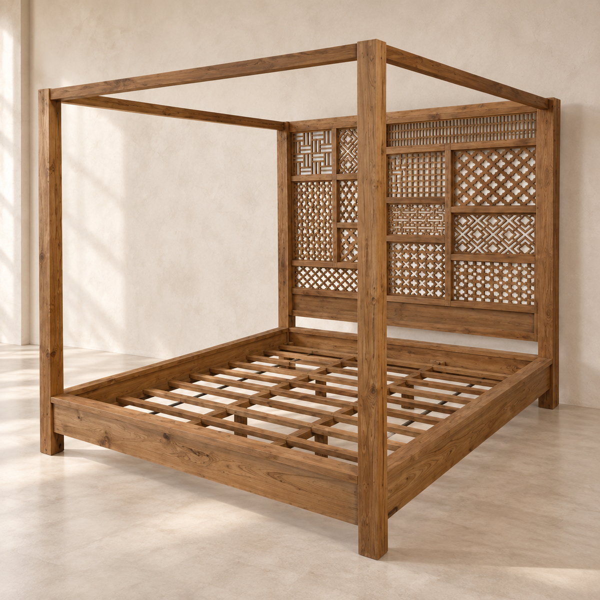 Aruna Handcrafted Teak King Canopy Bed