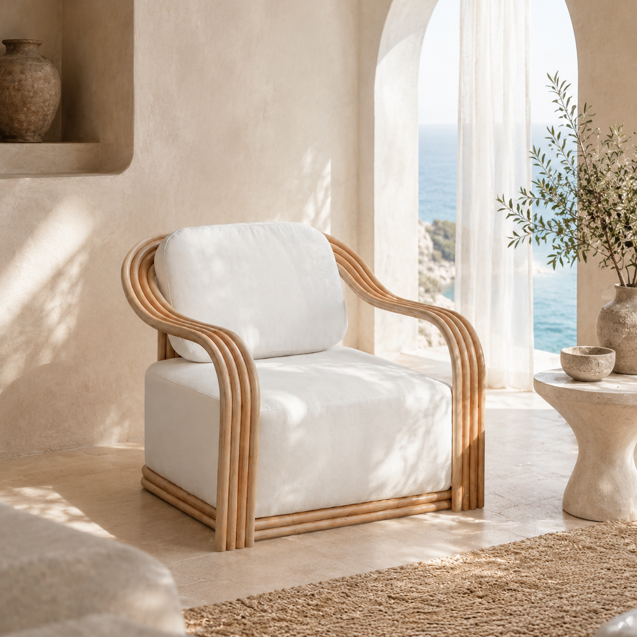 Baileys Plush Lounge Chair | Curved Rattan Accent Chair