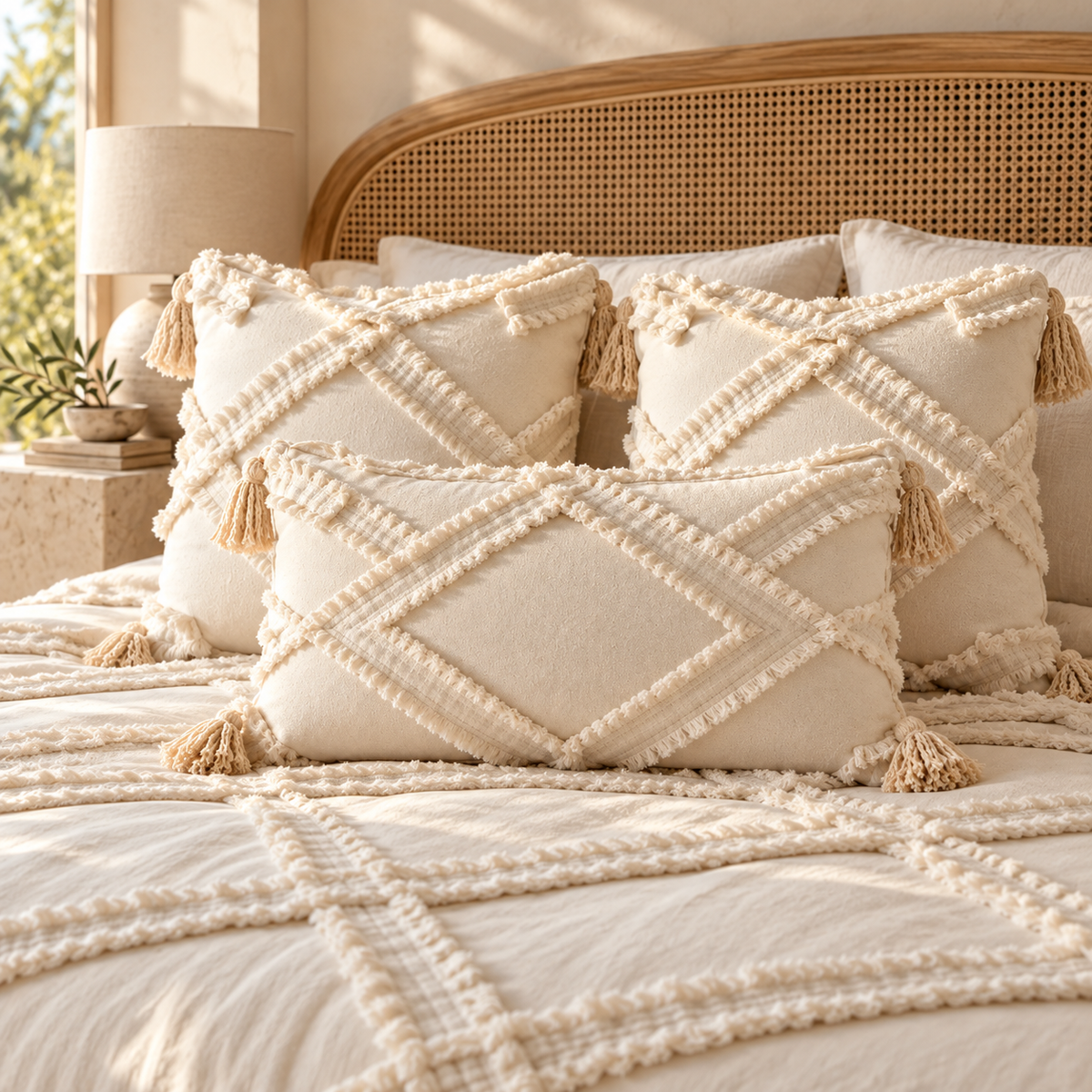 Laia Macrame Fringe Pillow Cover – Natural