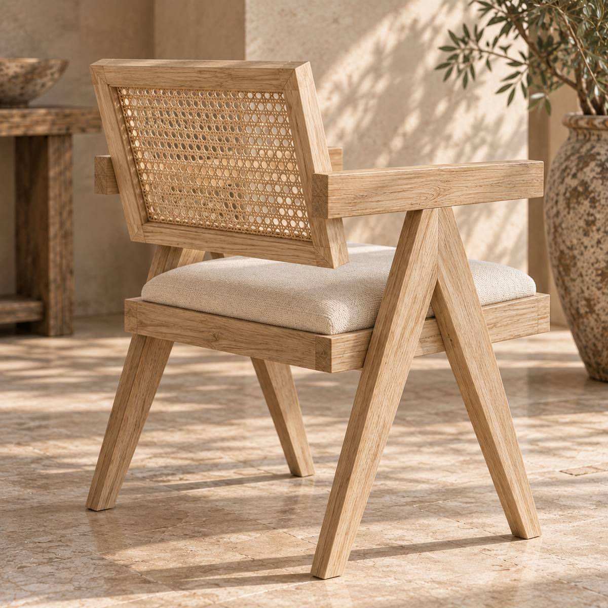 Enya Hardwood & Woven Rattan Dining Armchair – Natural