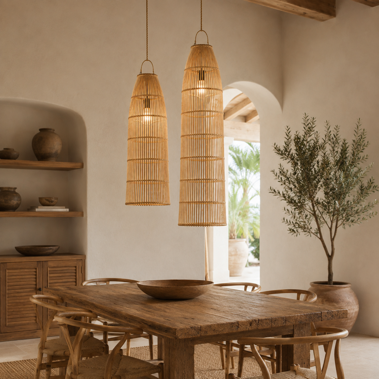 Fisherman Tall Rattan Pendant Light