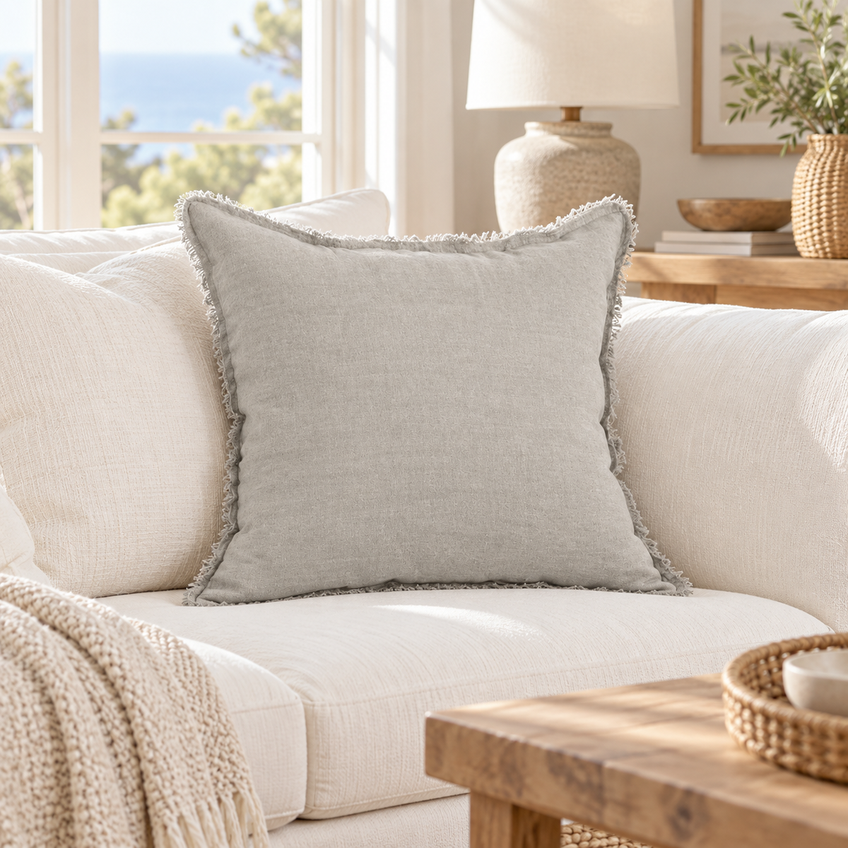 Freya Raw Linen Pillow Cover – Stone