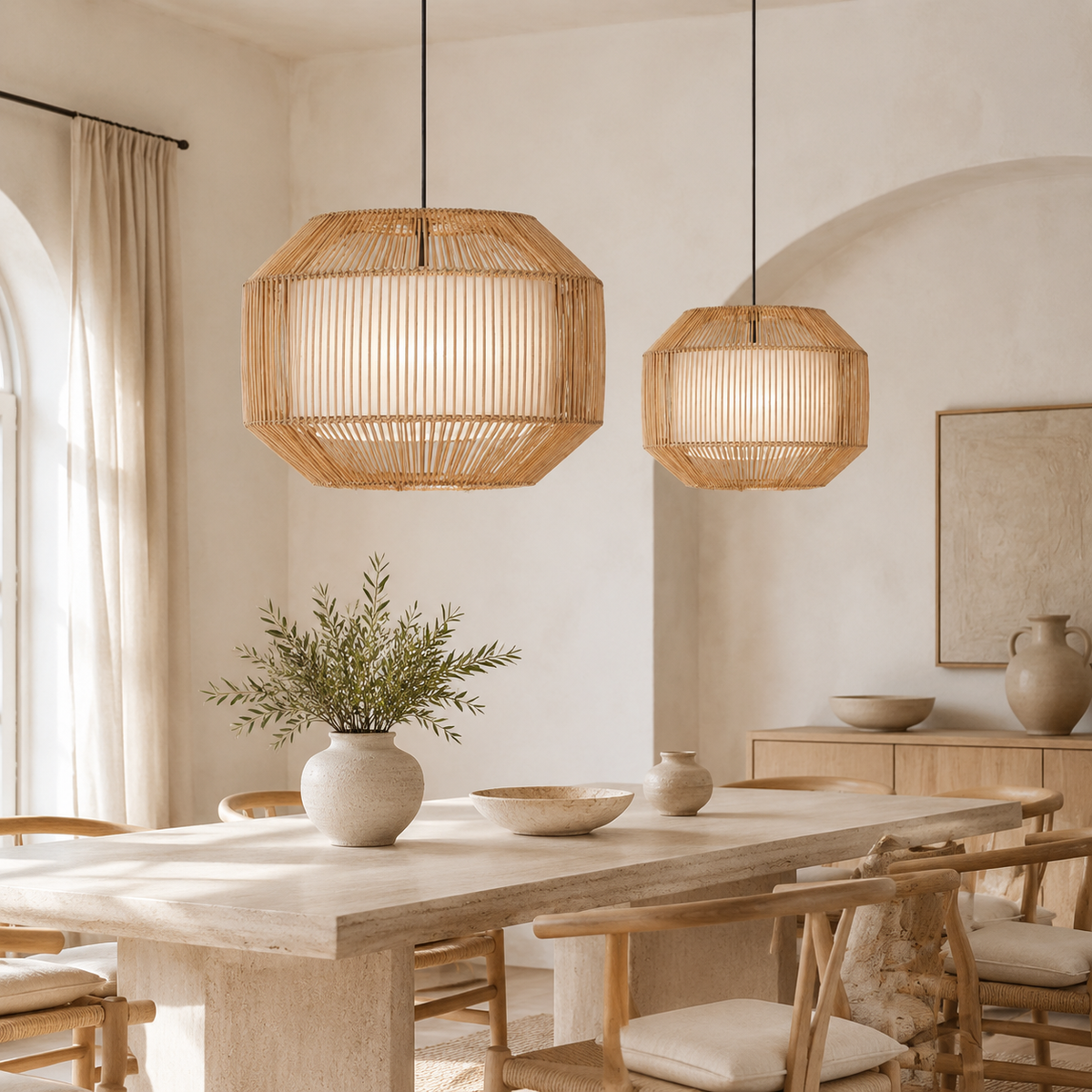 Harmonia Aura Rattan Pendant Lamp – Modern Geometric Woven Design