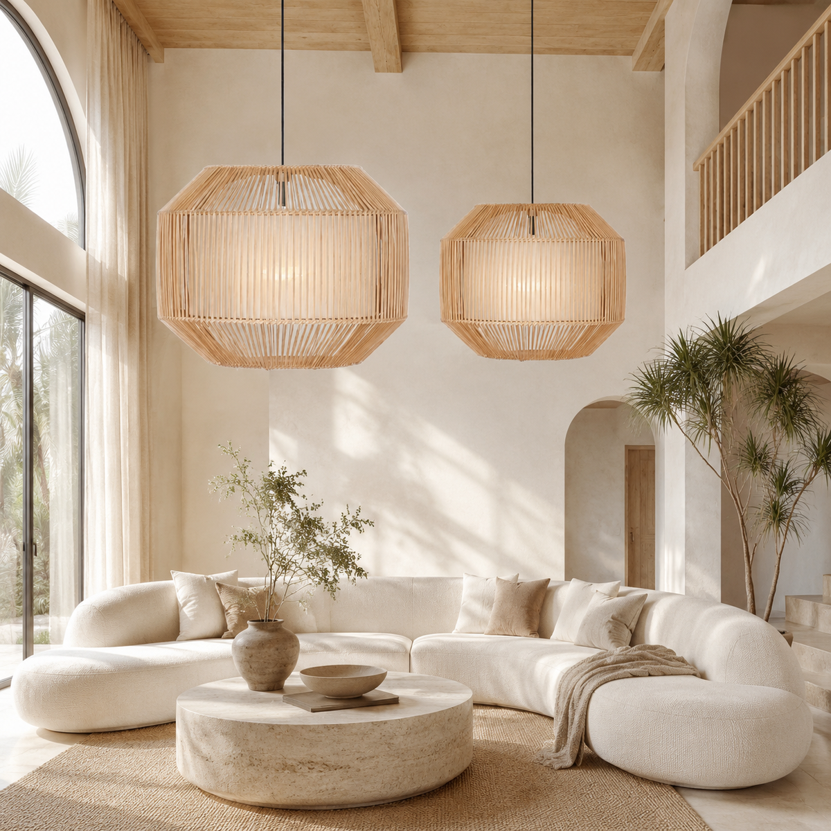 Harmonia Aura Rattan Pendant Lamp – Modern Geometric Woven Design