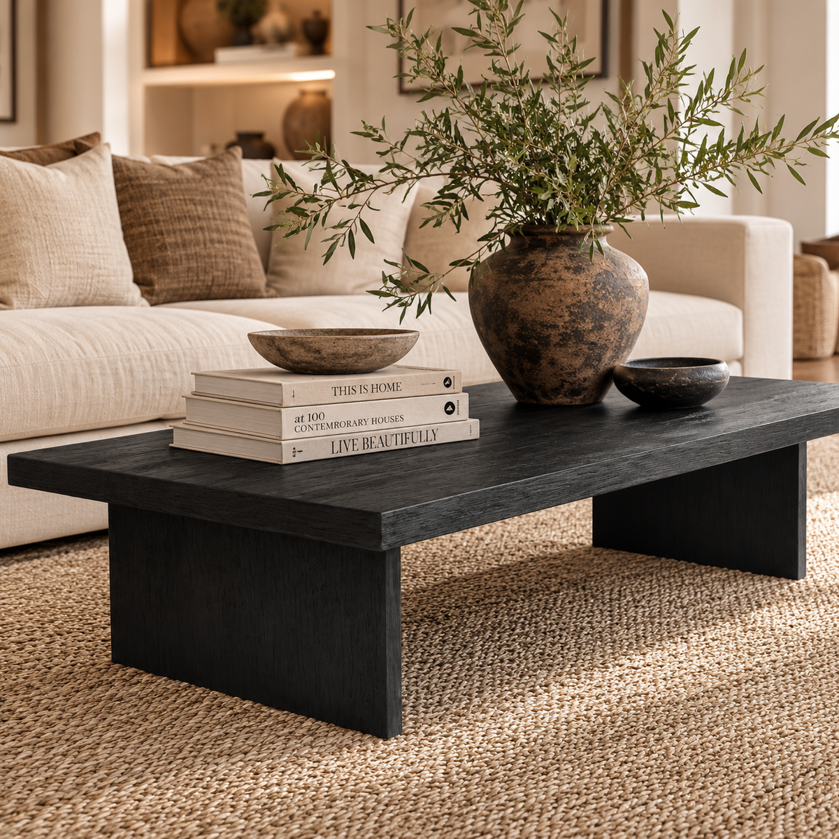 Hudson Black Teak Coffee Table – Modern Architectural Design