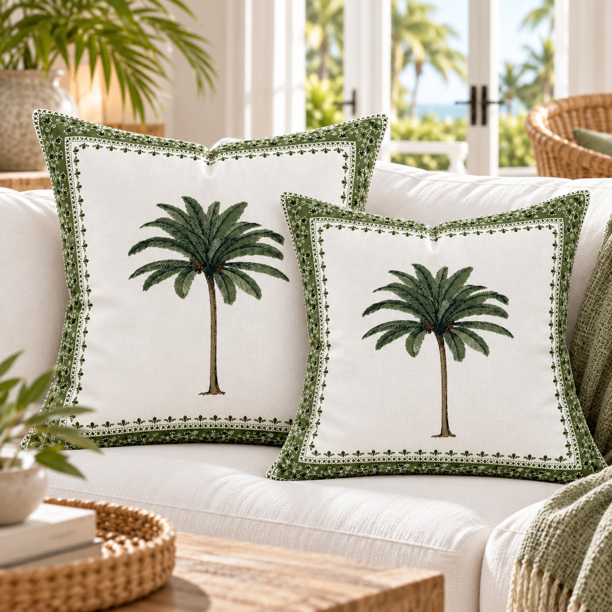 Imperial Palm Green cotton canvas pillow covers