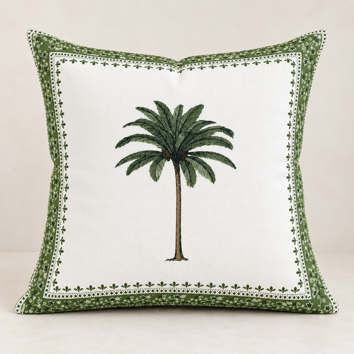 Imperial Palm Green Cotton Canvas Pillow Cover