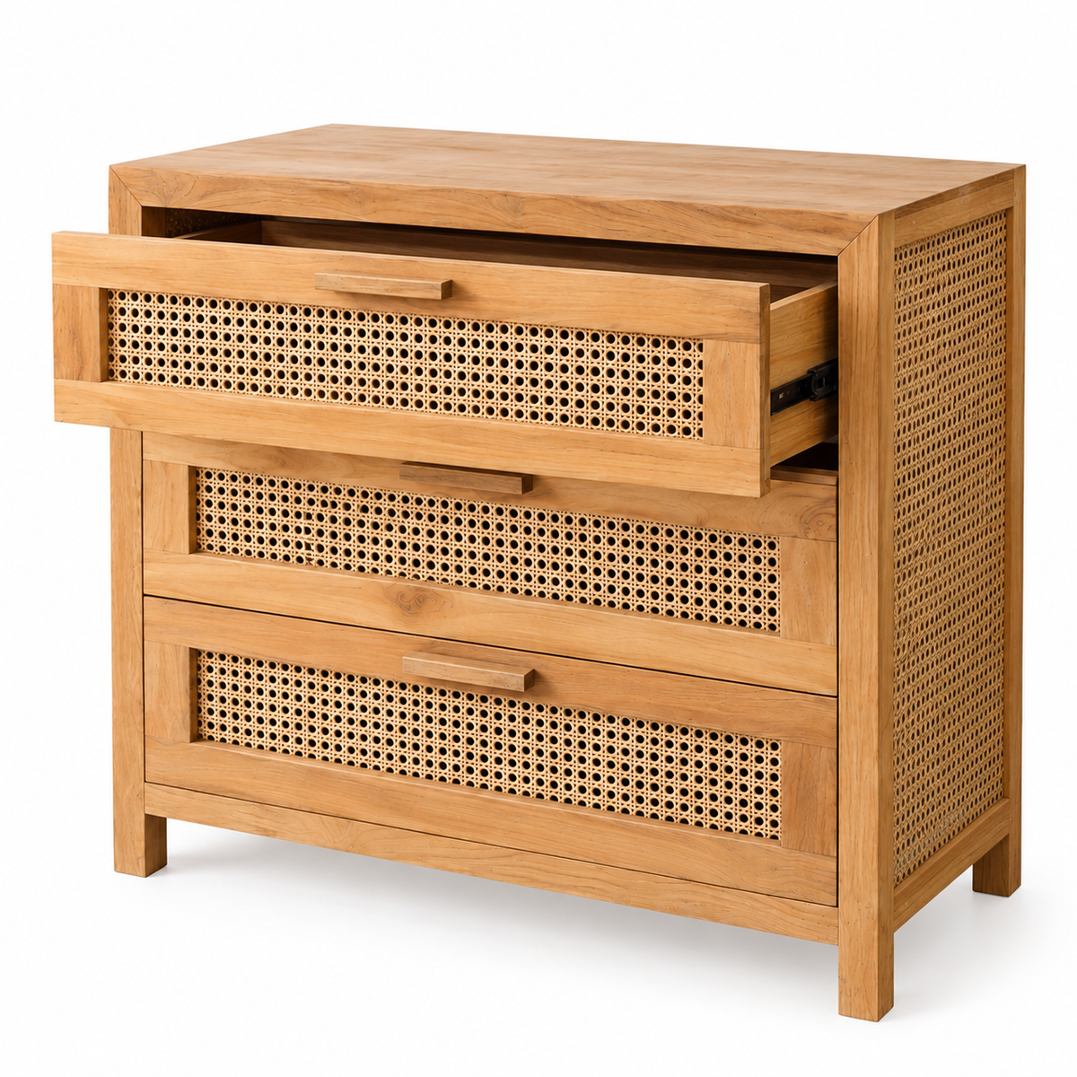 Kenya Teak & Rattan 3-Drawer Chest – Handcrafted in Bali