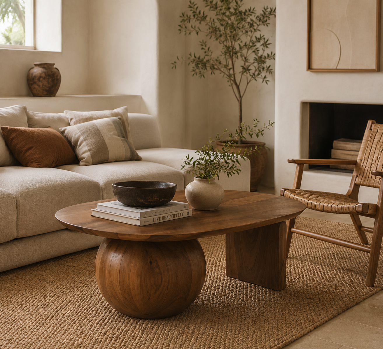 Keyes Solid Teak Coffee Table – Sculptural Organic Design