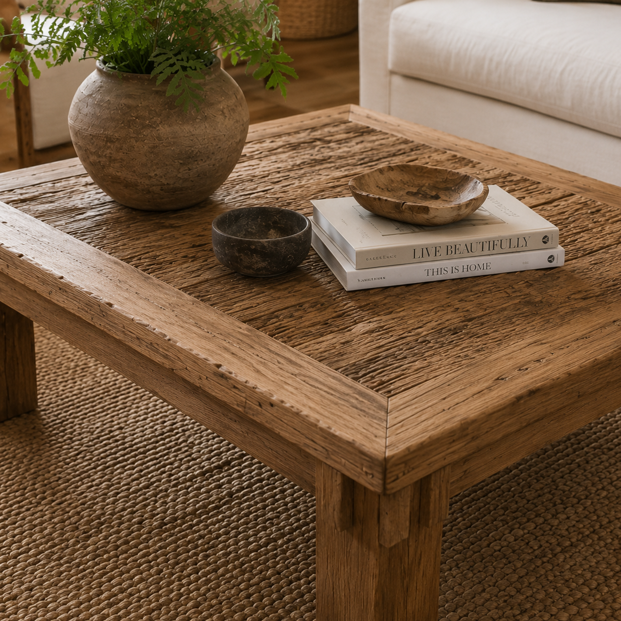 Lawas Reclaimed Teak Square Coffee Table – Rustic Organic Design