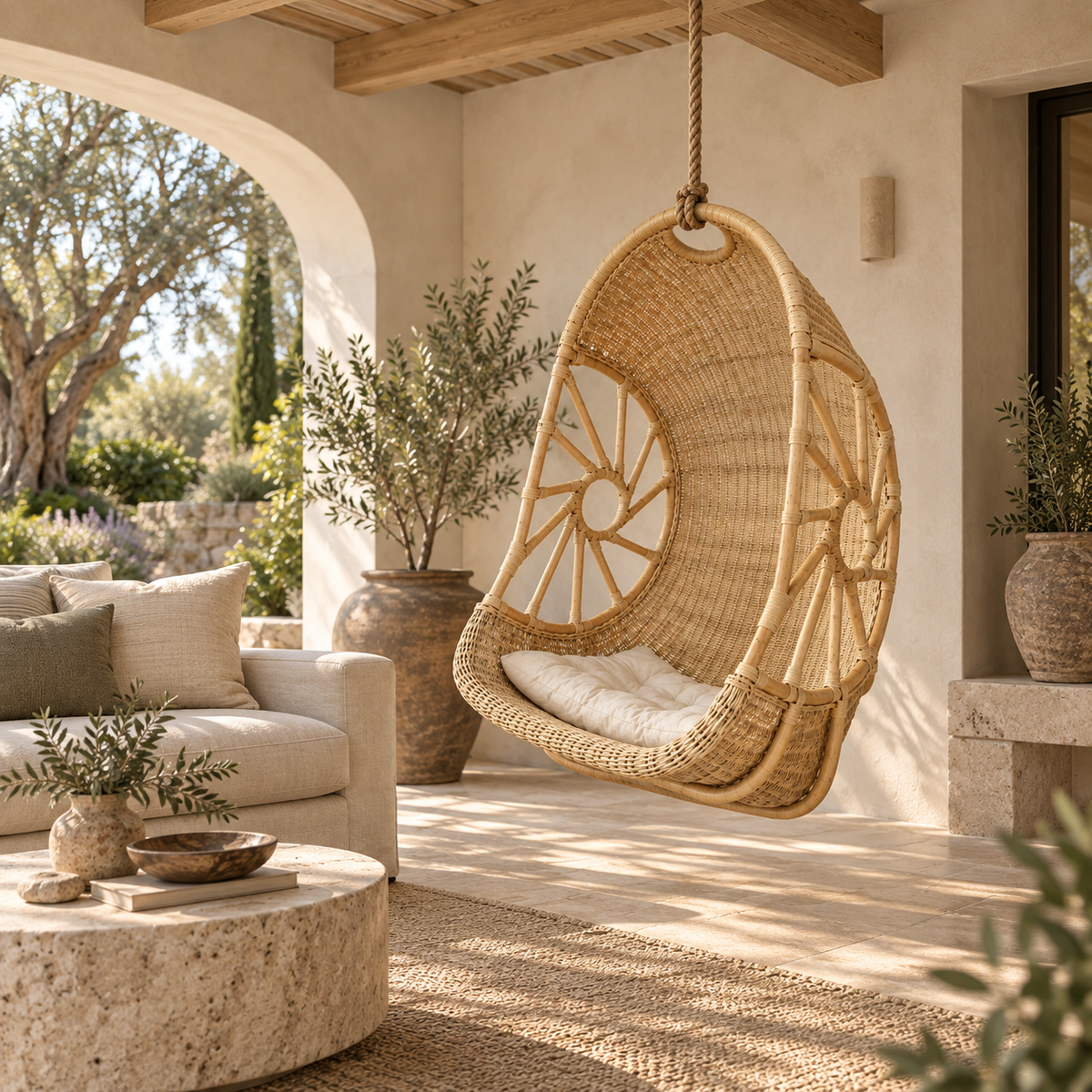 Lunara Handwoven Rattan Hanging Lounge Chair