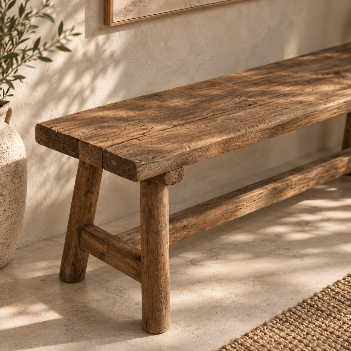 Maeve Recycled Teakwood Bench – Handcrafted Rustic Seating