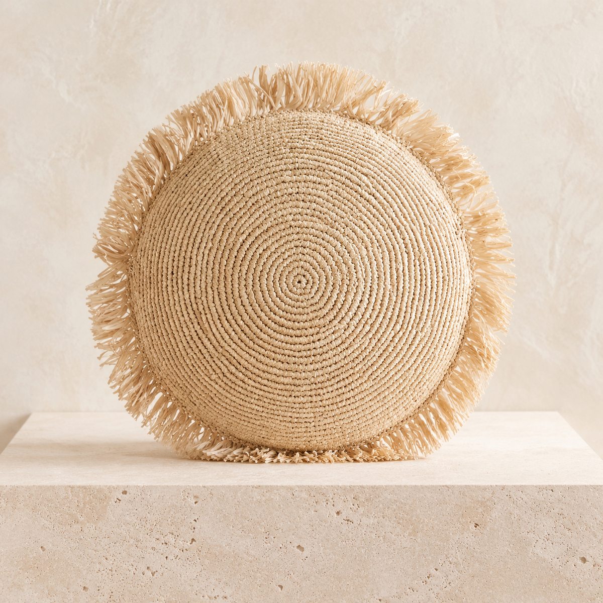 Mara Round Hand-Crocheted Water Hyacinth Pillow Cover – Natural