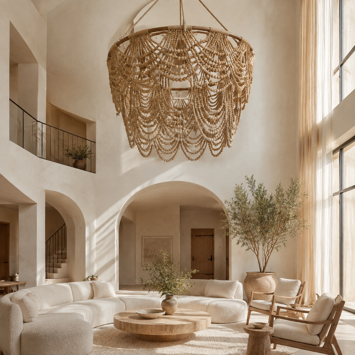 Marbella Oversized Hand-Beaded Wood Chandelier