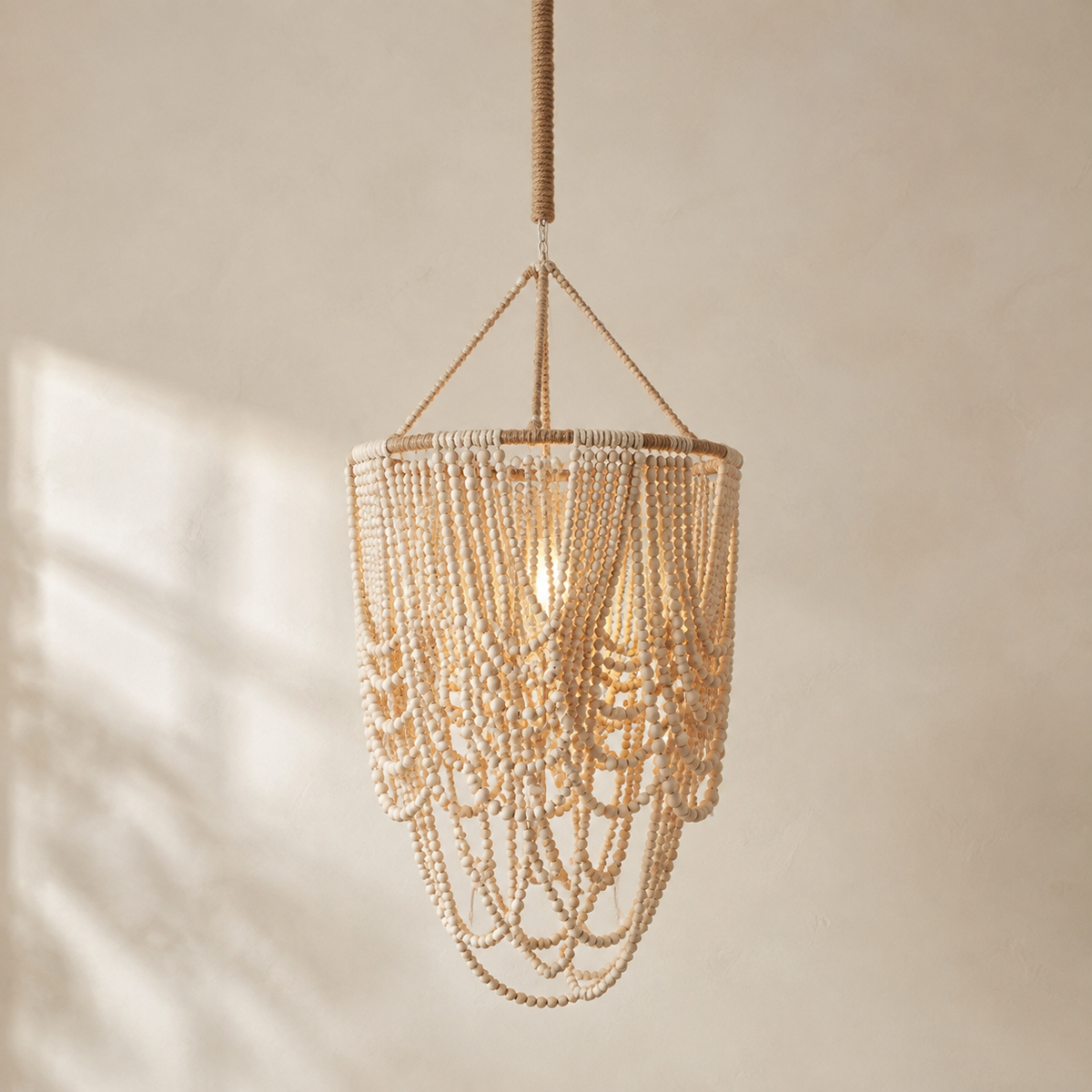Marbella Hand-Beaded Wood Pendant Light – Medium