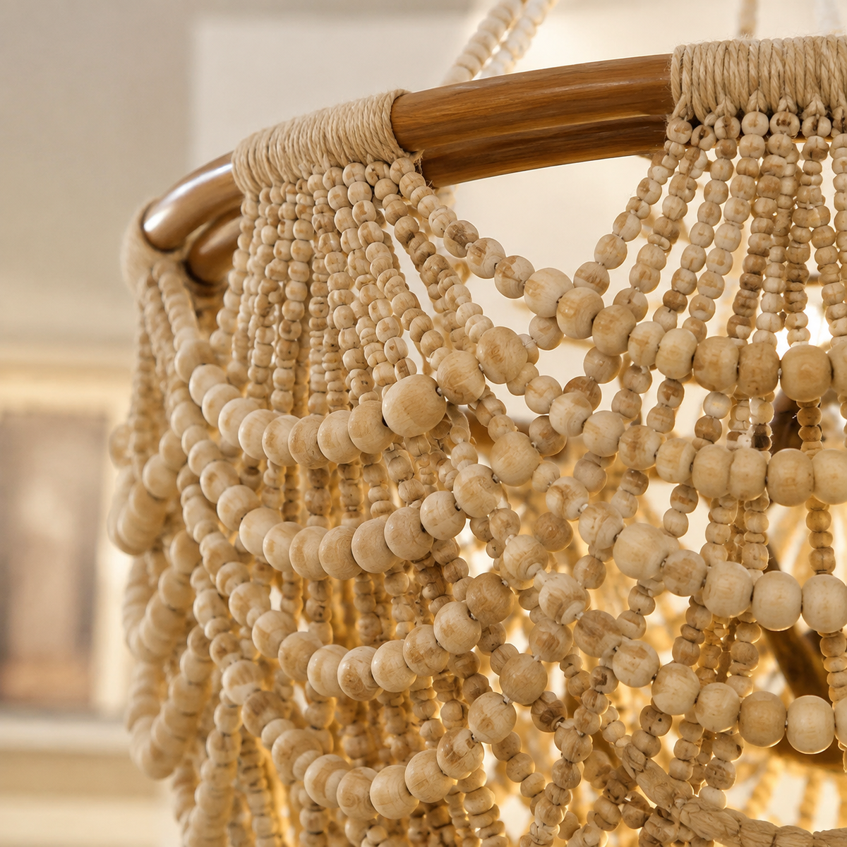 Marbella Oversized Hand-Beaded Wood Chandelier