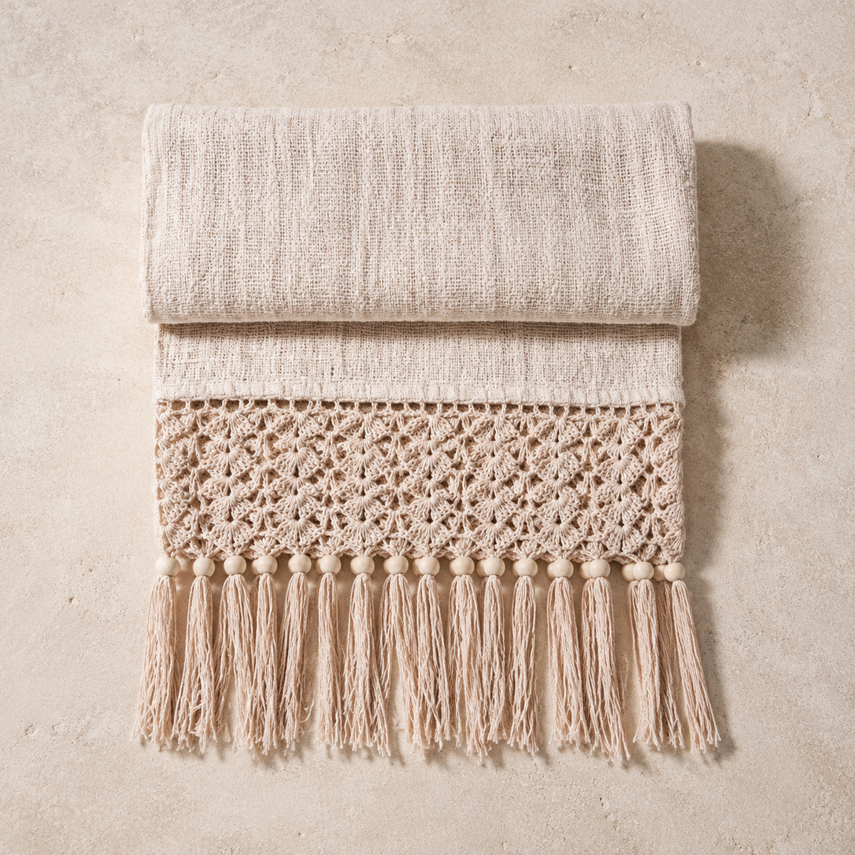 Marina Jute & Cotton Crochet Throw – Natural