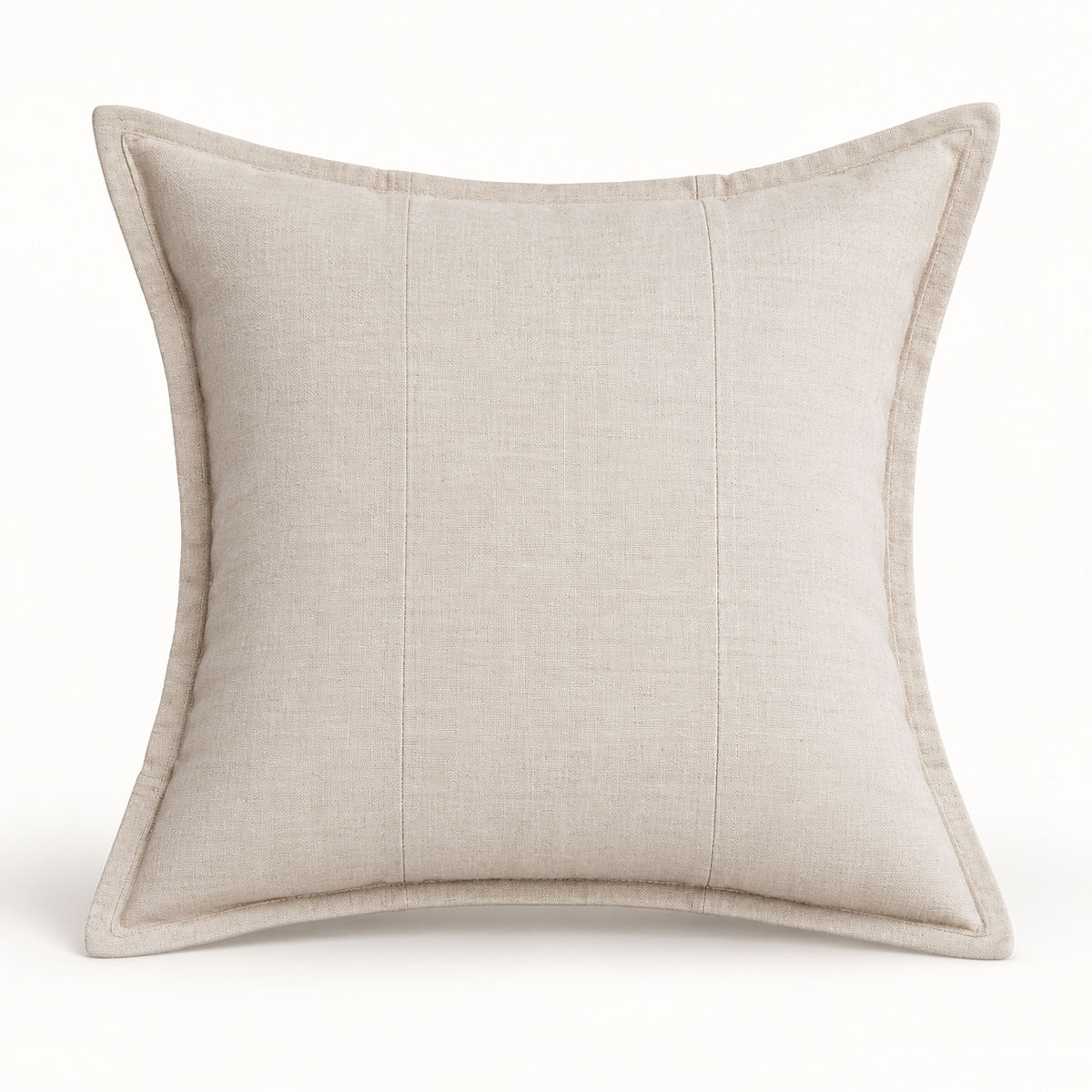 Mikaela 22 x 22 inch natural linen pillow cover with stitched edge detail