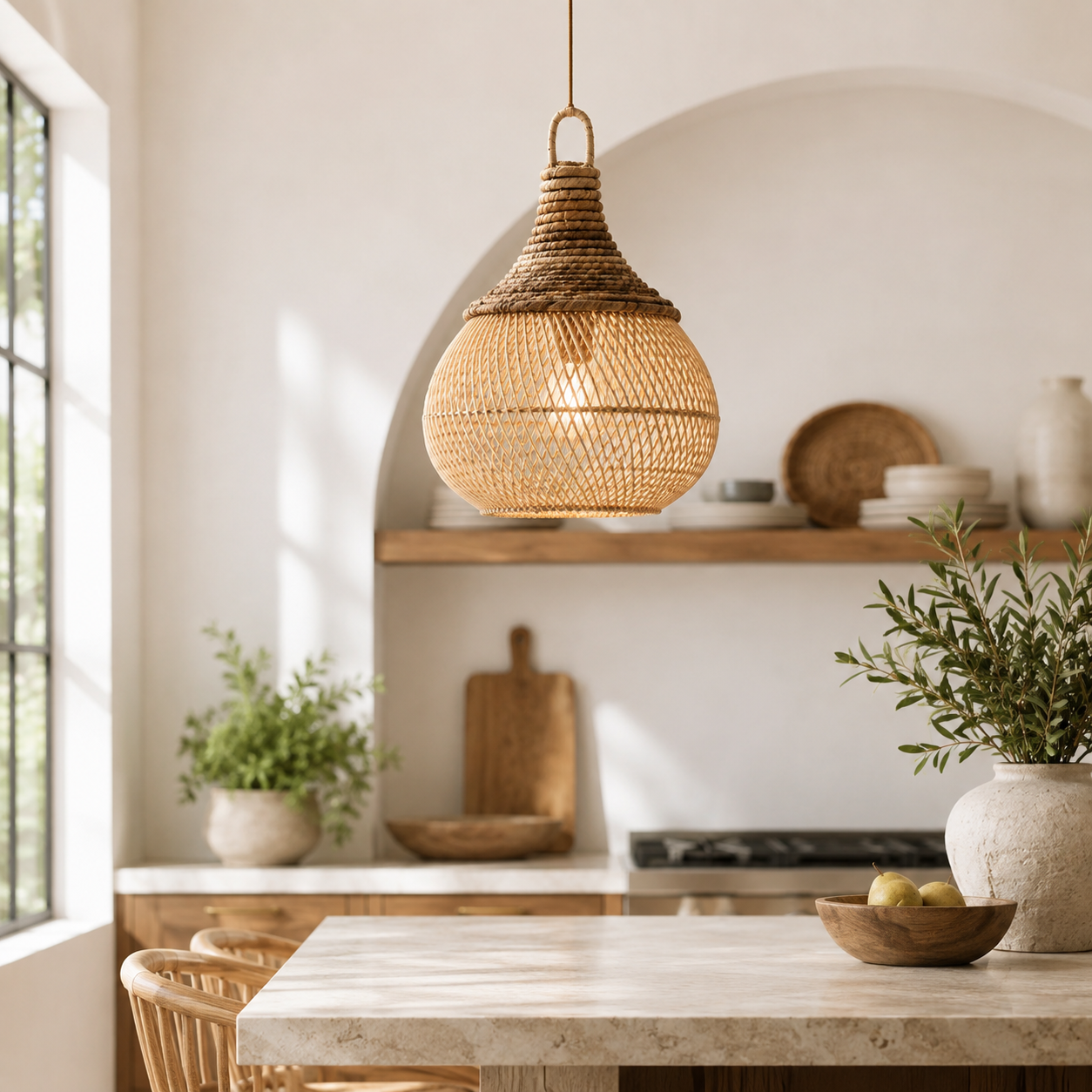Mini Chloe Handwoven Banana Fiber & Rattan Pendant Shade