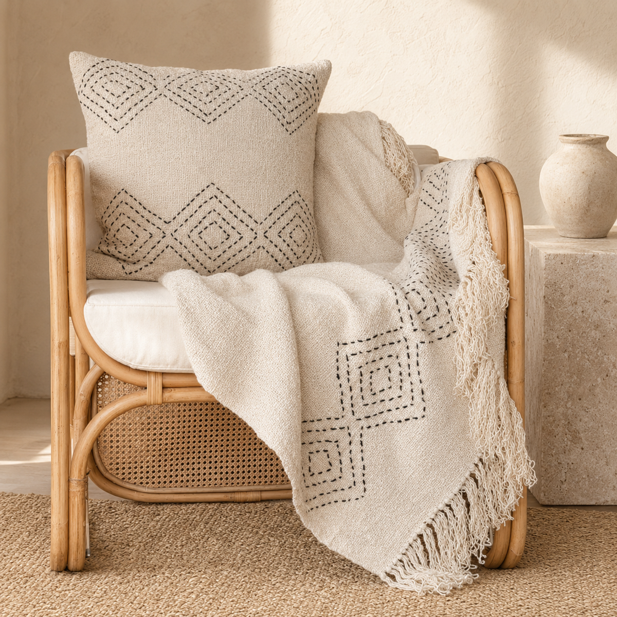 Nalu Handwoven Raw Cotton Throw – Natural Ivory