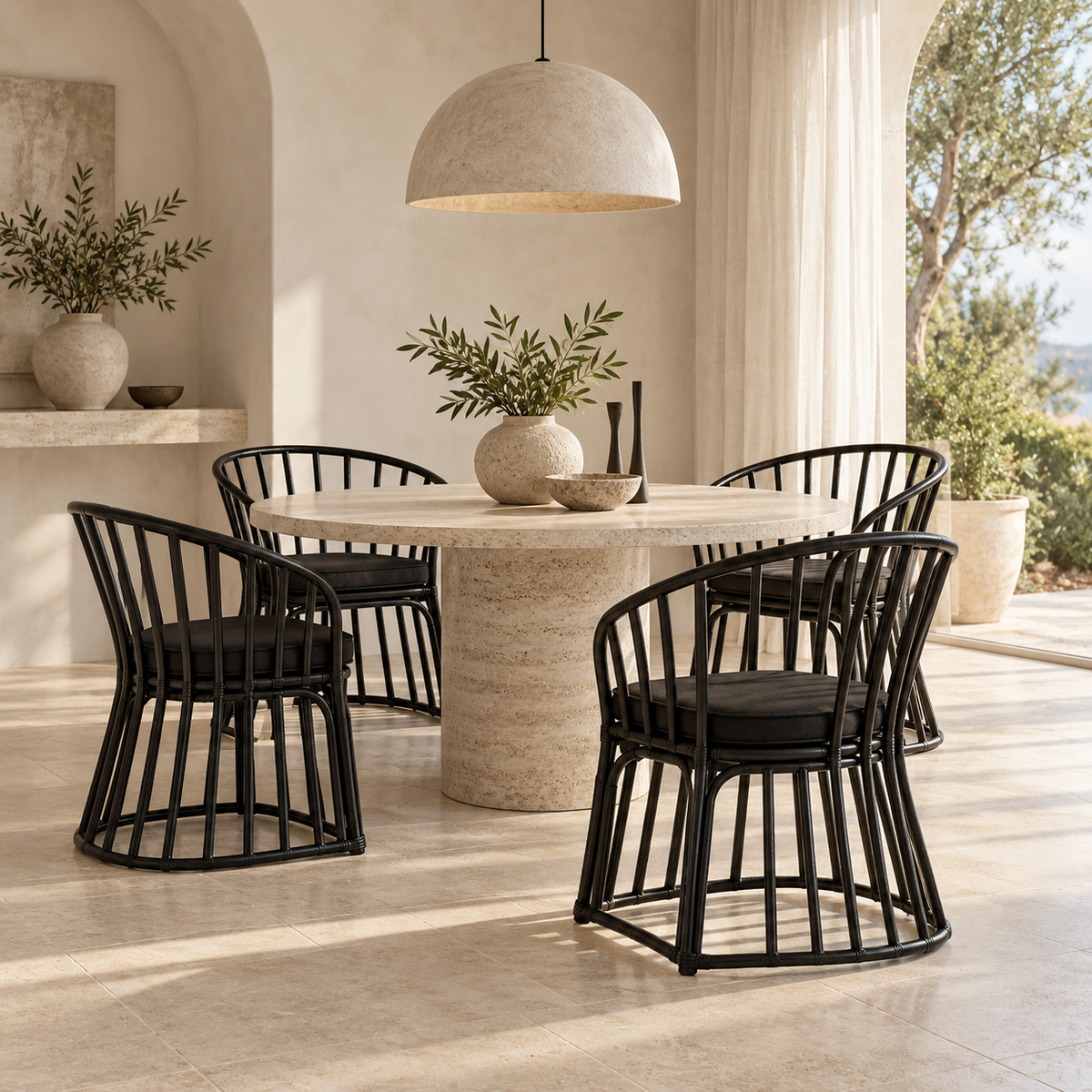 Perla Rattan Accent Chair with Cushion – Black
