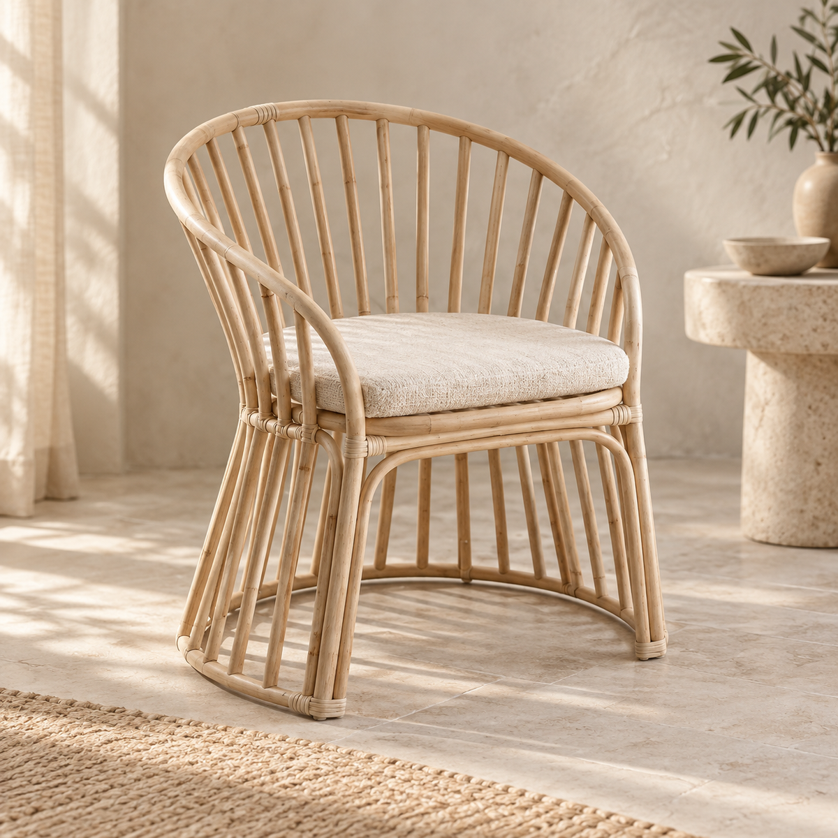 Perla Rattan Accent Chair with Cushion – Natural