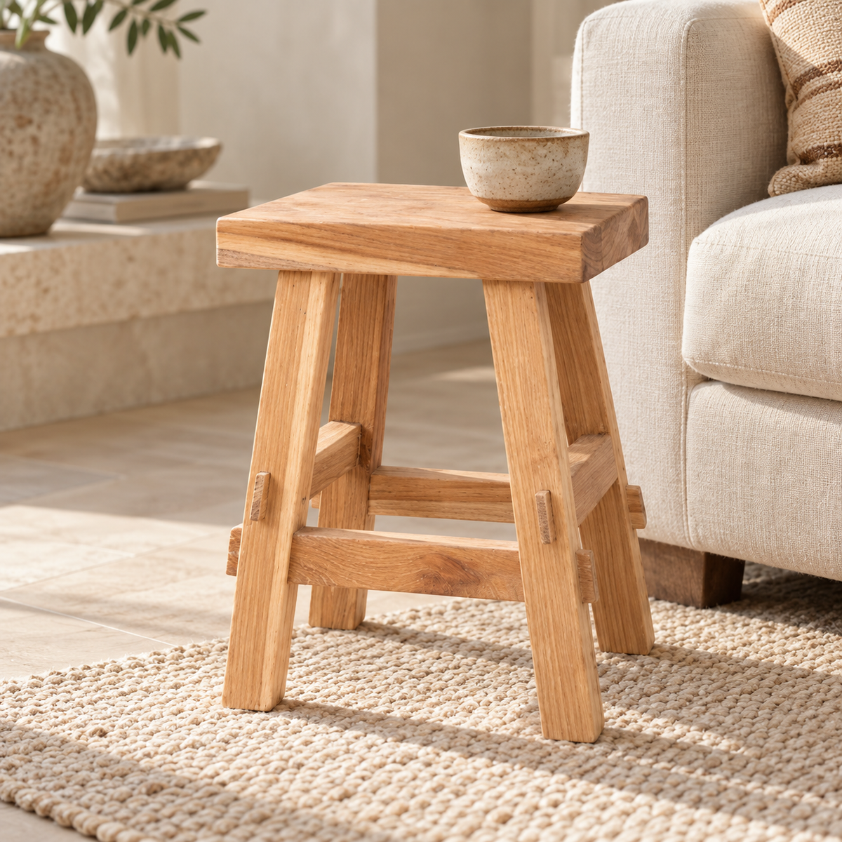 Shanghai Square Teak Stool handcrafted from natural wood