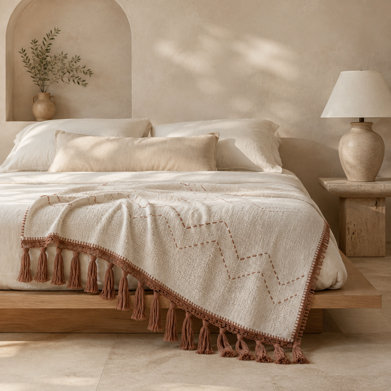 Sienna Artisan-Stitched Raw Cotton Throw – Natural & Tobacco