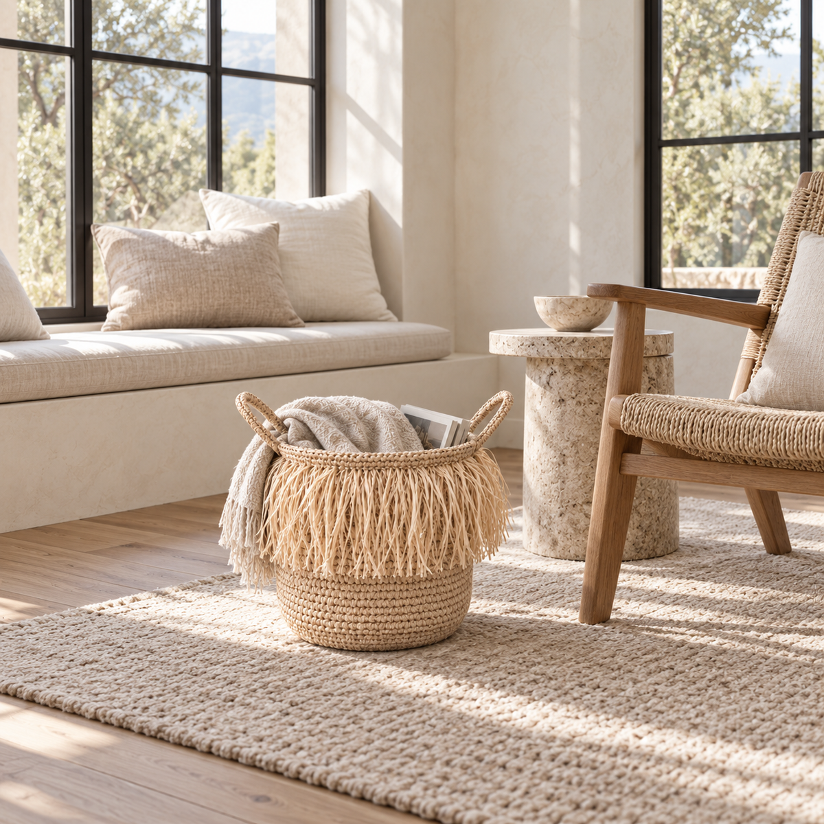 Susie Handwoven Seagrass Fringe Basket