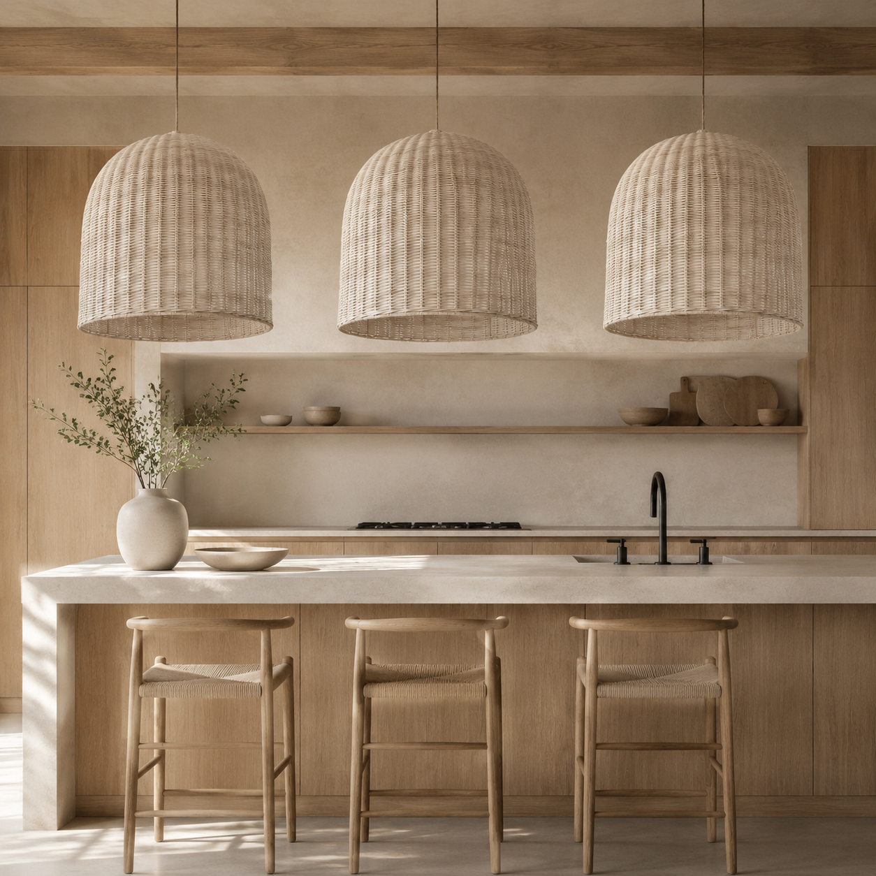 Elsyan Whitewashed Rattan Dome Lampshade | Handwoven