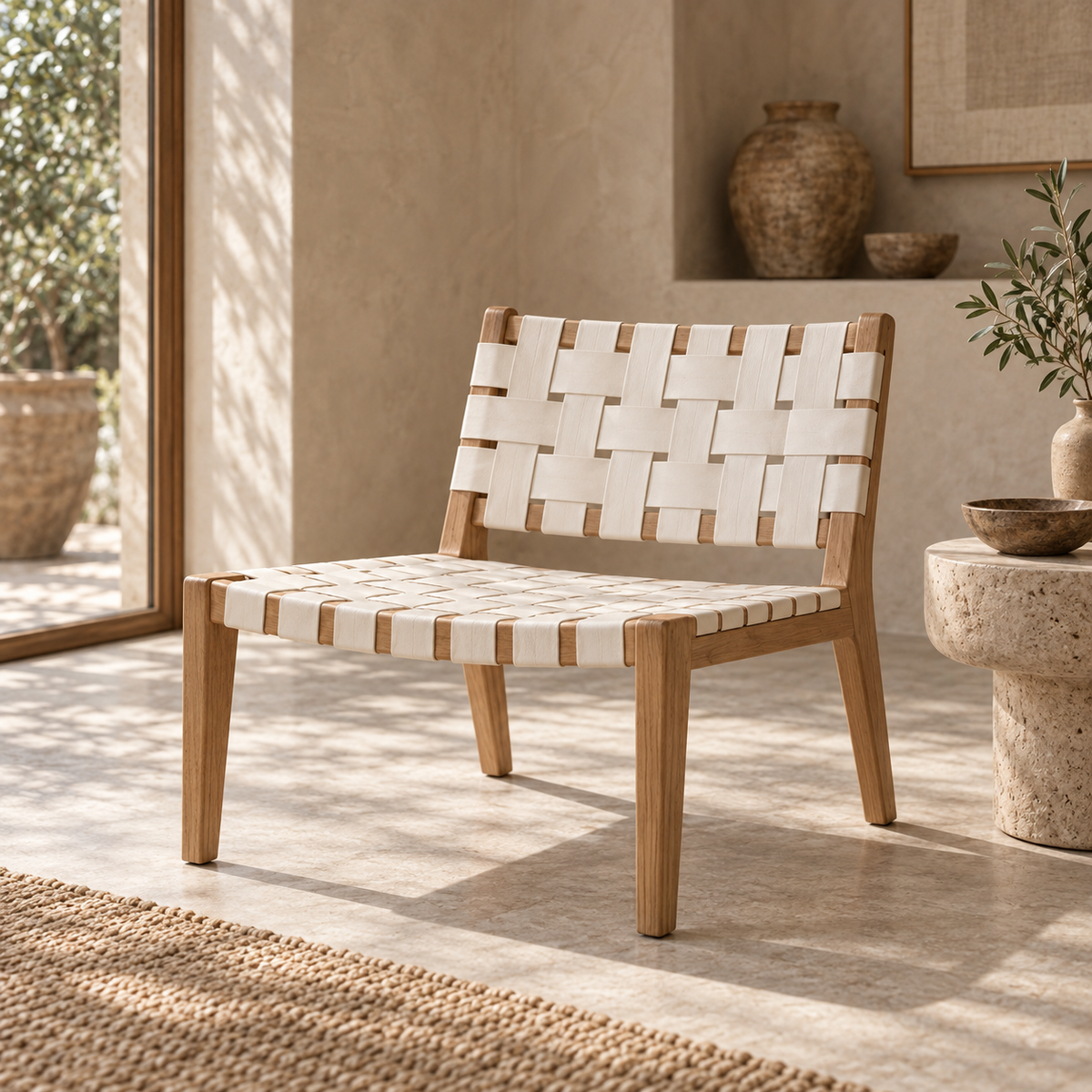 Tasha Woven Leather Lounge Chair – Modern Accent Chair