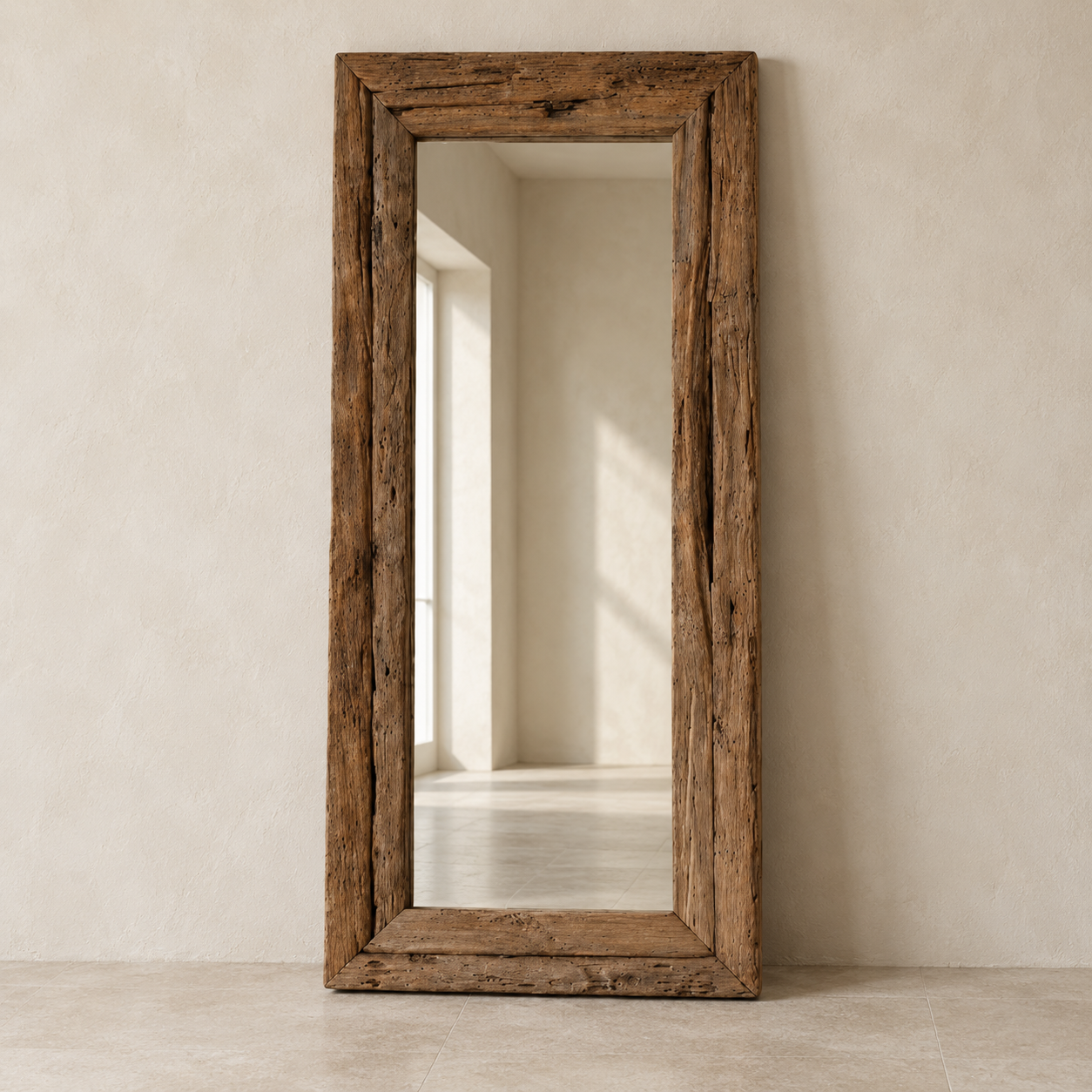 Treska Reclaimed Teak Floor Mirror – Handmade Rustic Full-Length Mirror