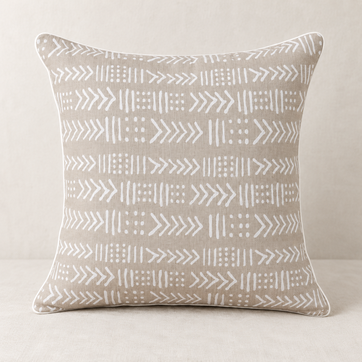 Zulu white geometric print square linen pillow cover