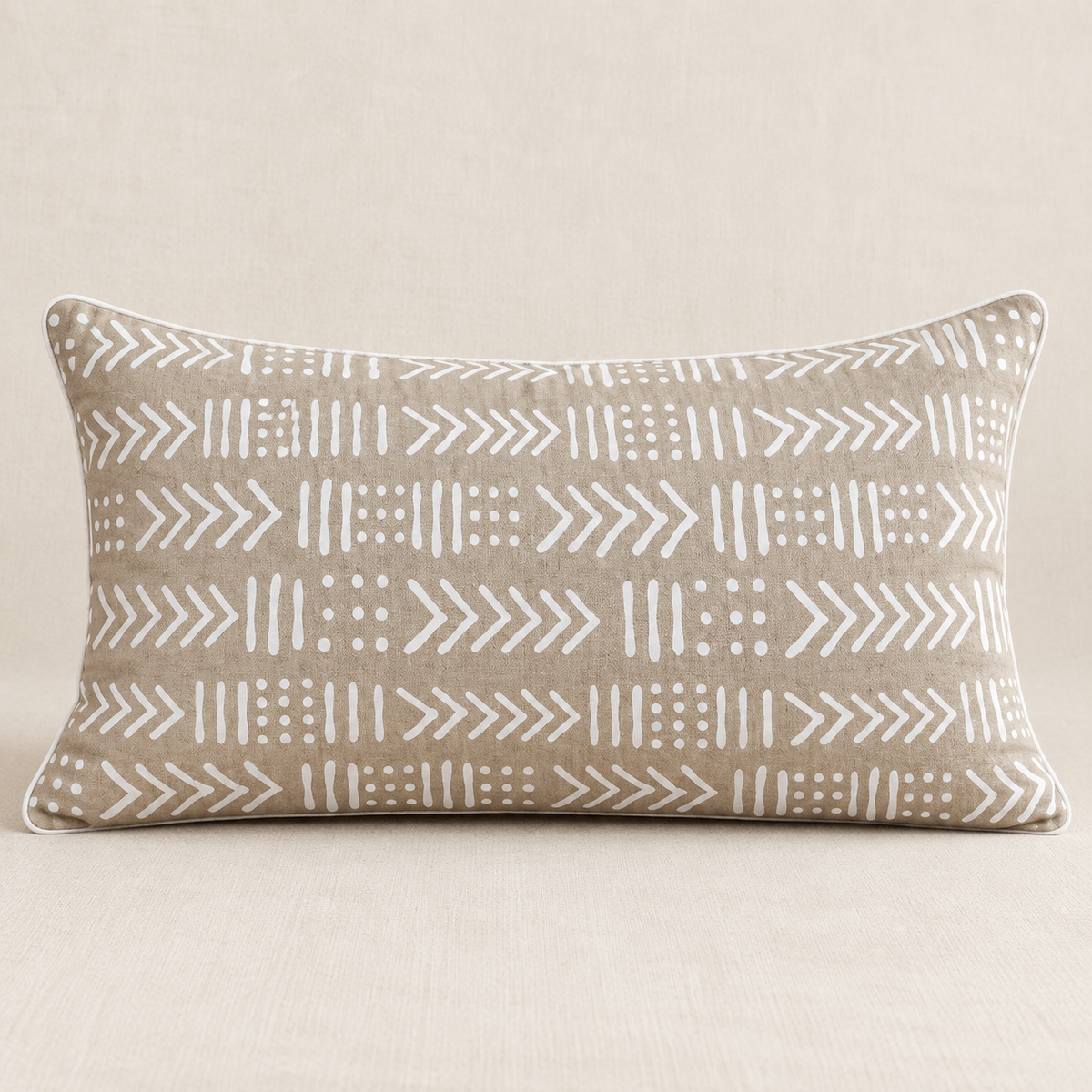 Zulu white geometric print rectangular linen lumbar pillow cover