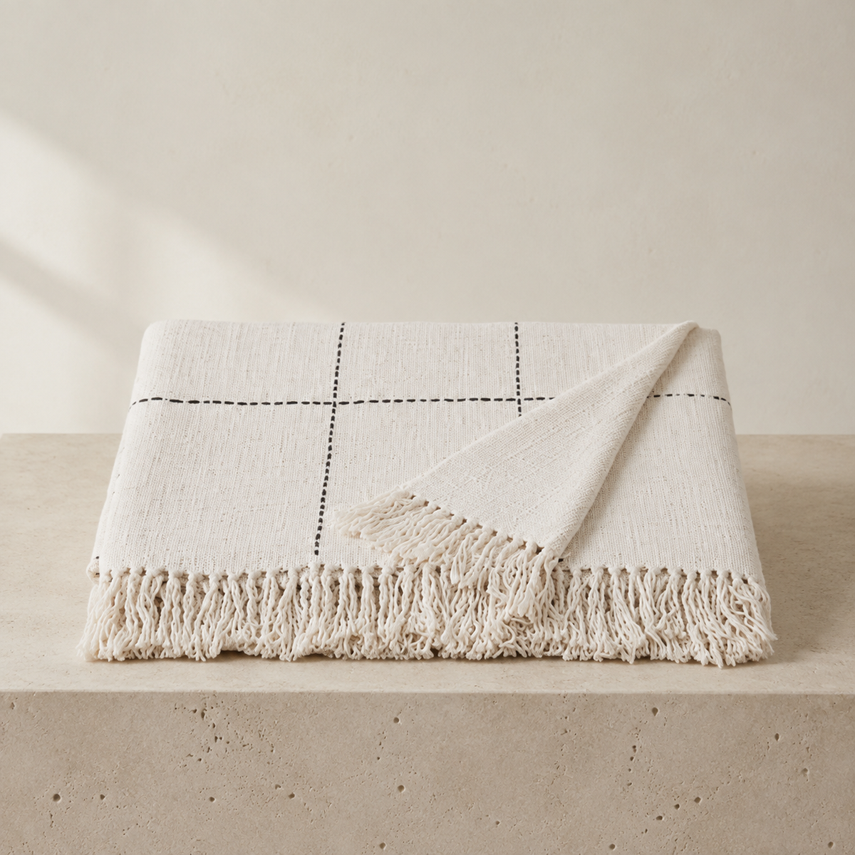 Kiara Artisan-Stitched Cotton Throw – Natural