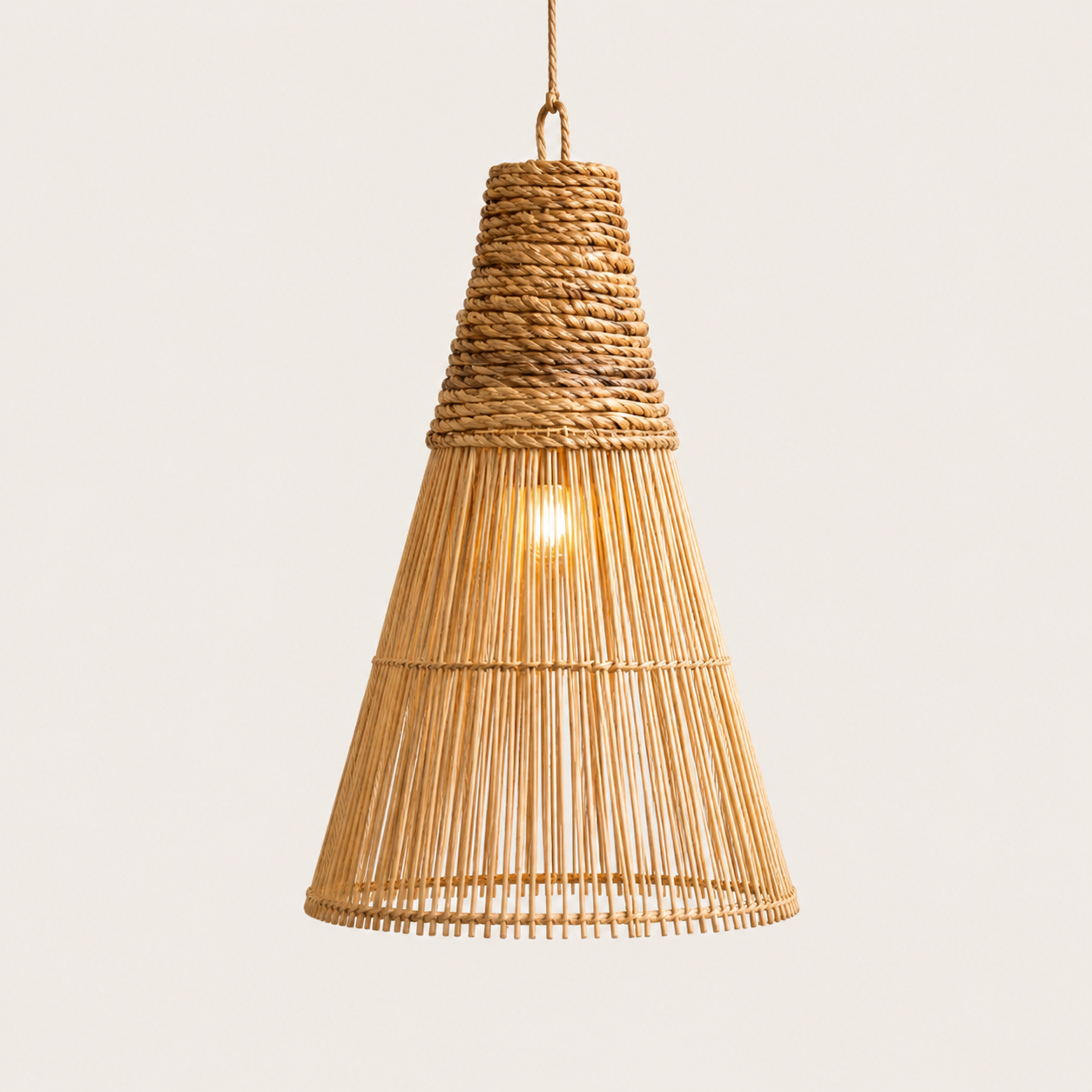 Anya Rattan Pendant Light – Handwoven Bell-Shaped Coastal Hanging Lamp