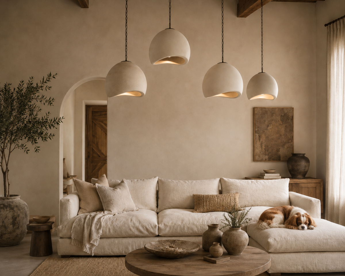 Betsy Organic Cement Pendant - Sculptural Handcrafted Fiber Cement Lamp