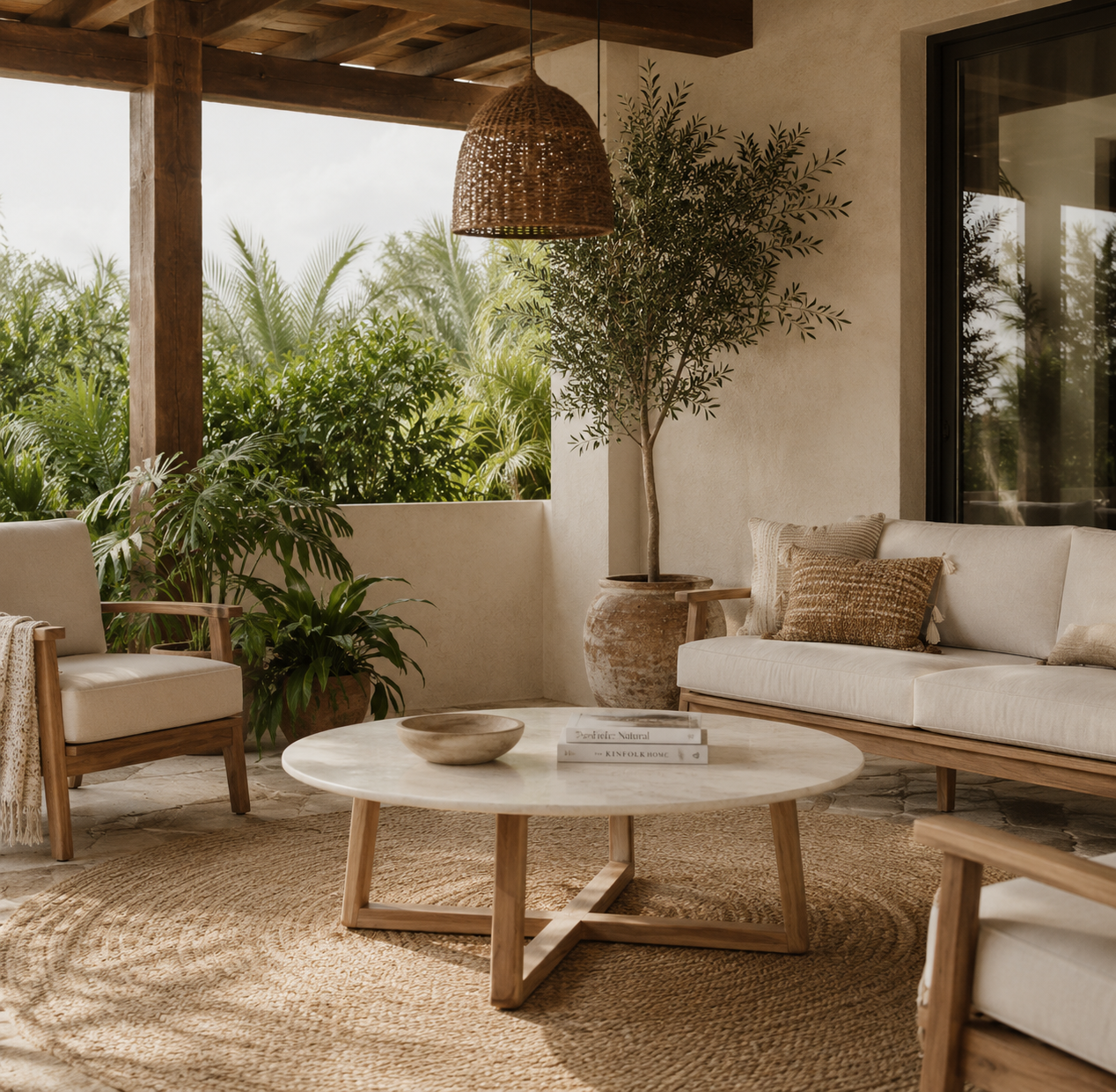 Buono Marble & Solid Teak Coffee Table – Organic Modern Design