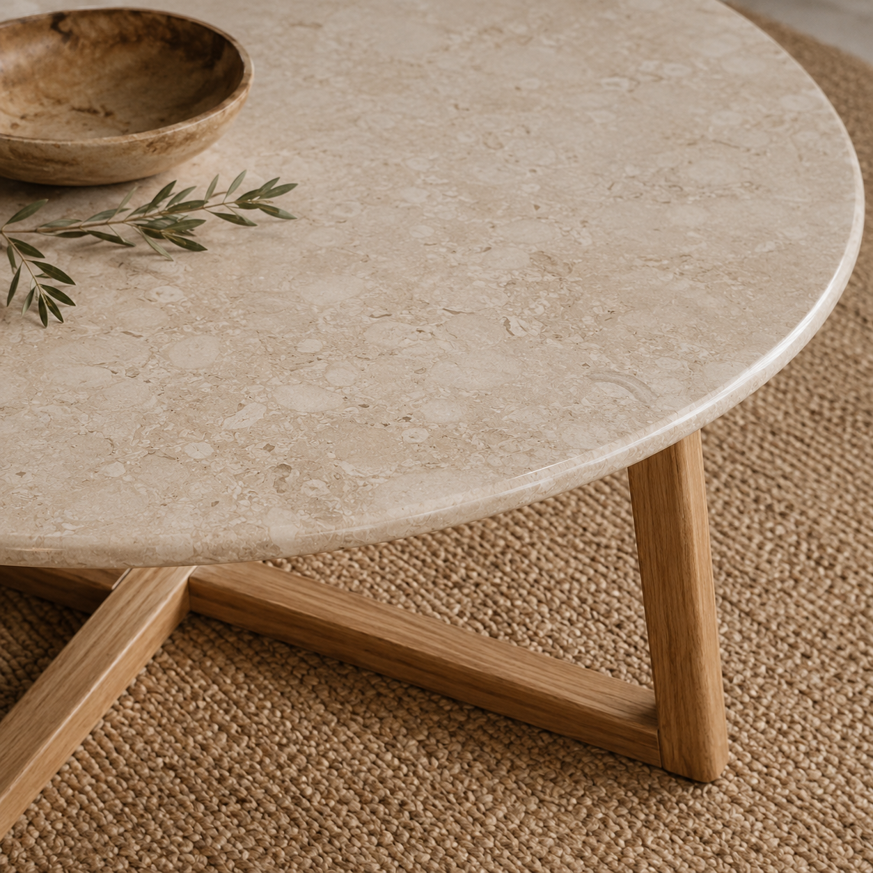 Buono Marble & Solid Teak Coffee Table – Organic Modern Design