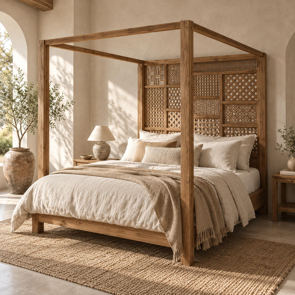 Aruna Handcrafted Teak King Canopy Bed