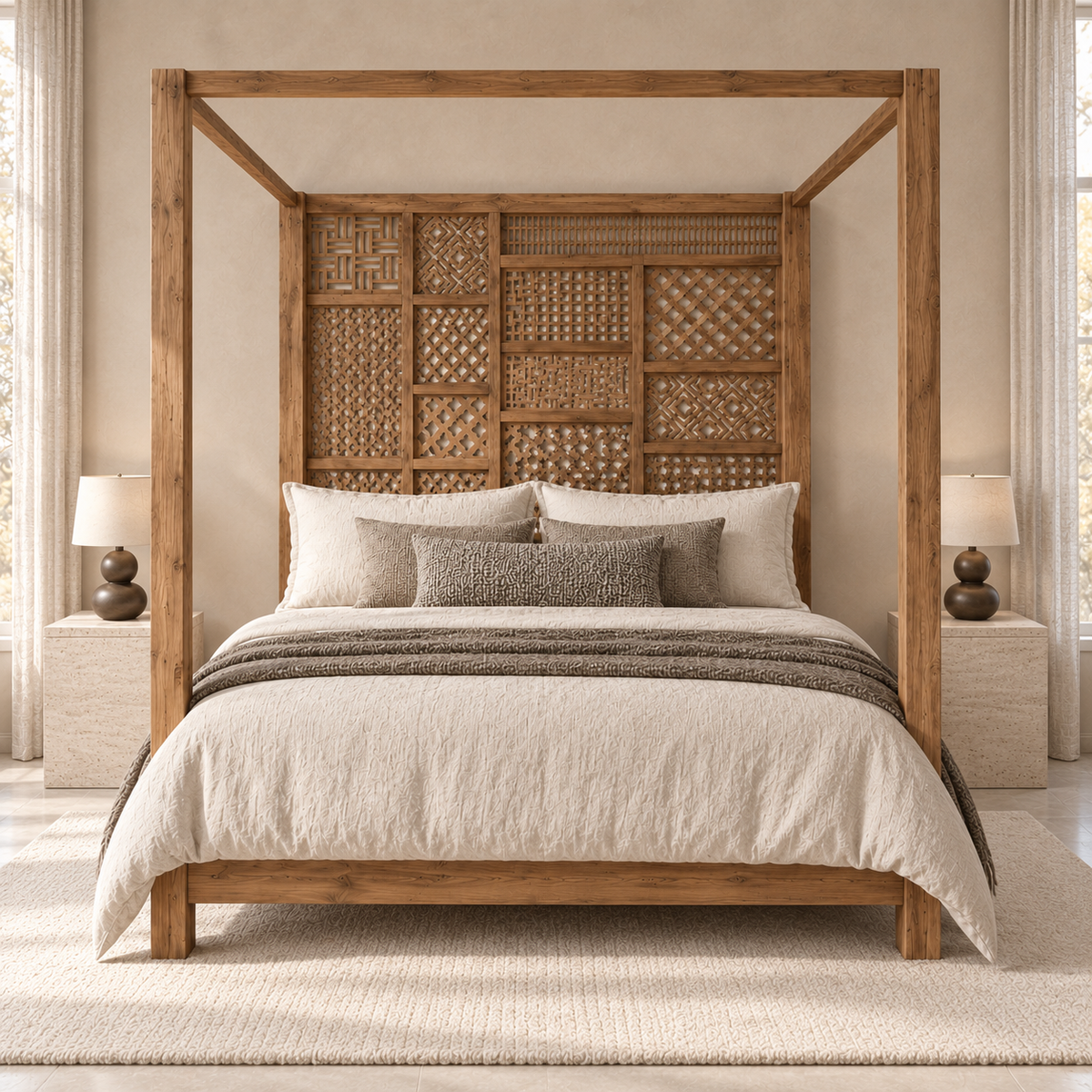 Aruna Handcrafted Teak King Canopy Bed