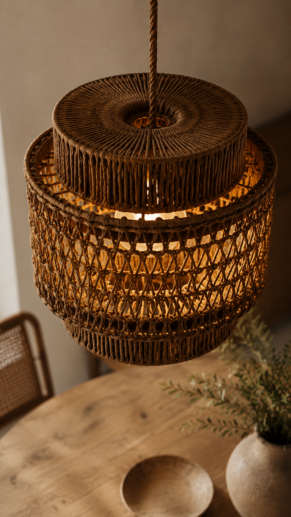 Celestial Glow Tiered Pendant | Layered Banana Fiber Hanging Lamp