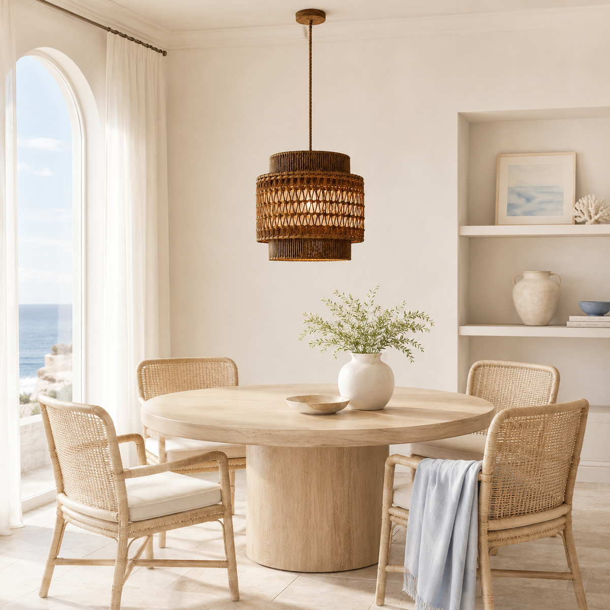 Celestial Glow Tiered Pendant | Layered Banana Fiber Hanging Lamp