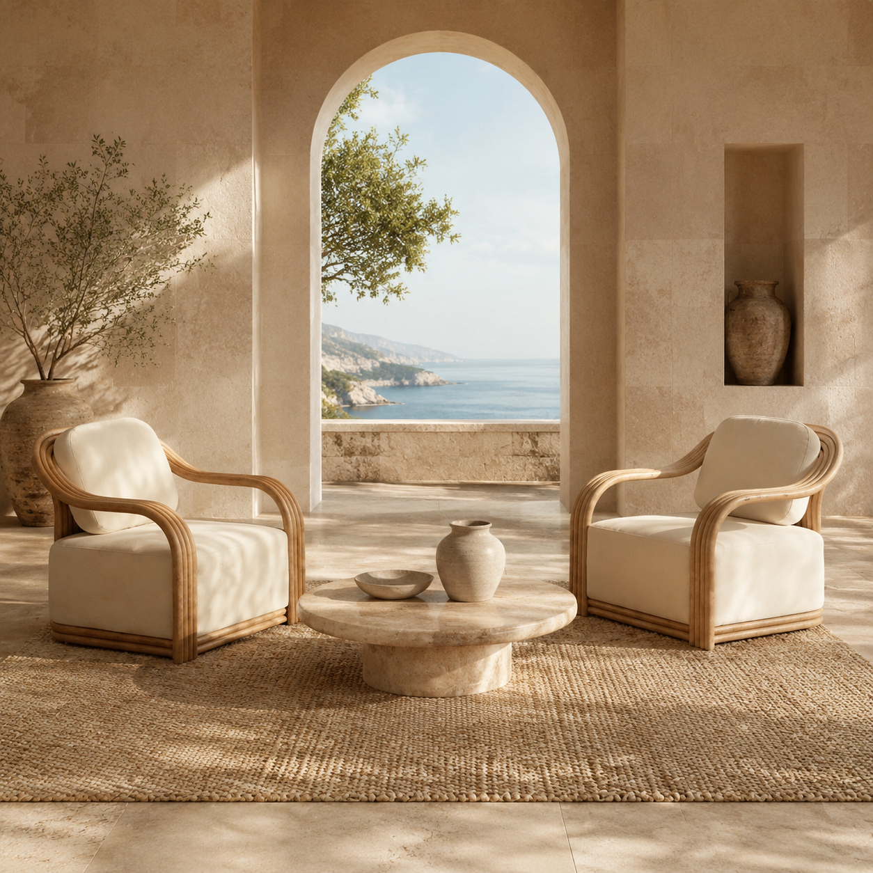 Baileys Plush Lounge Chair | Curved Rattan Accent Chair