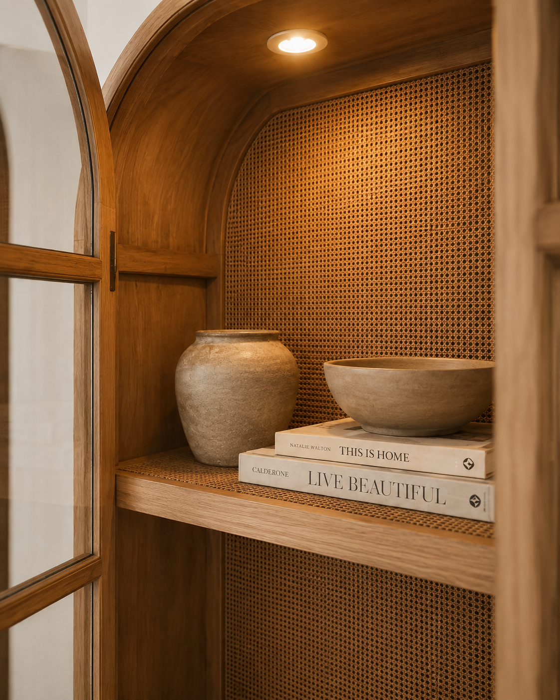 Salem Rattan Display Cabinet with Glass Doors – Natural