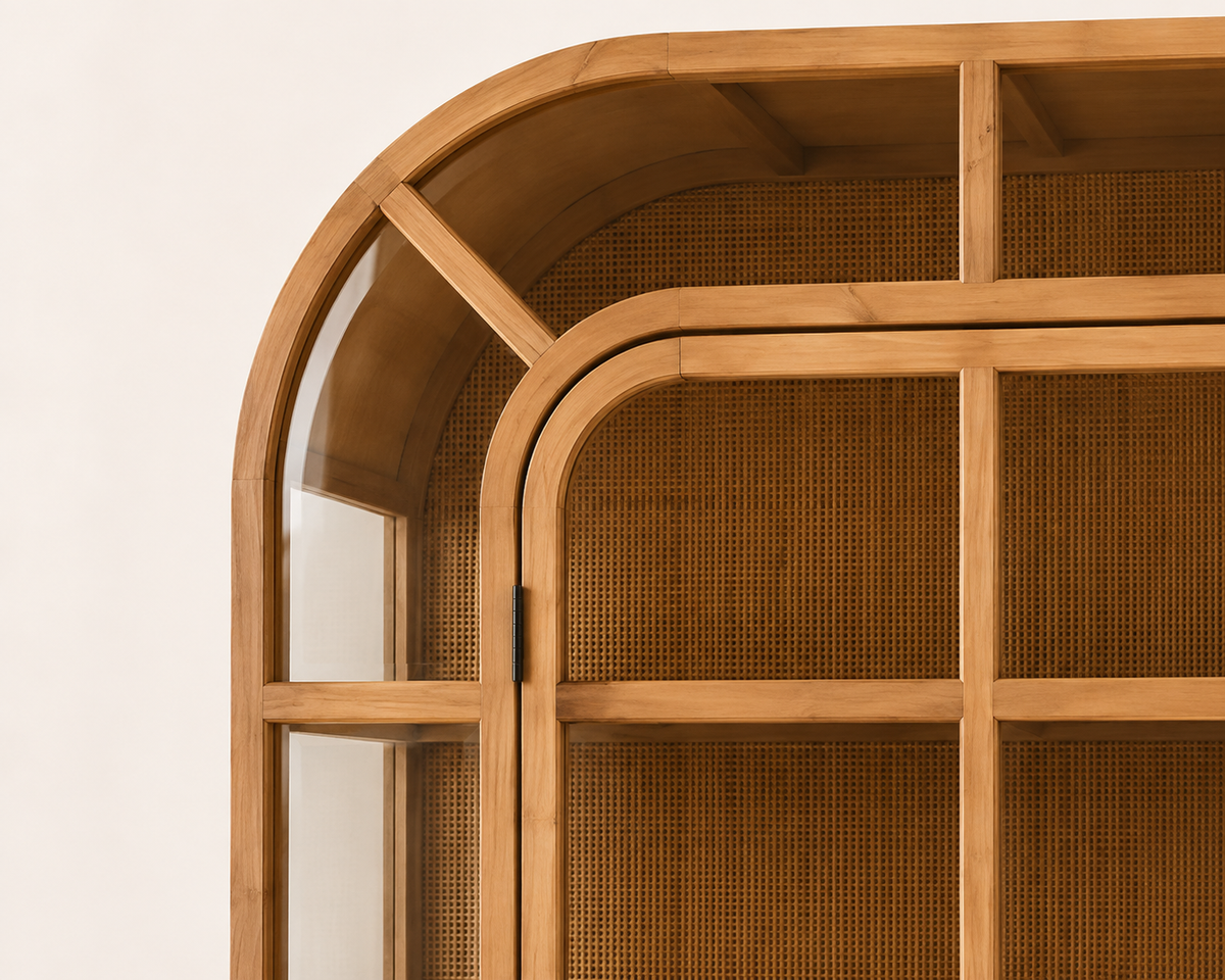 Salem Rattan Display Cabinet with Glass Doors – Natural