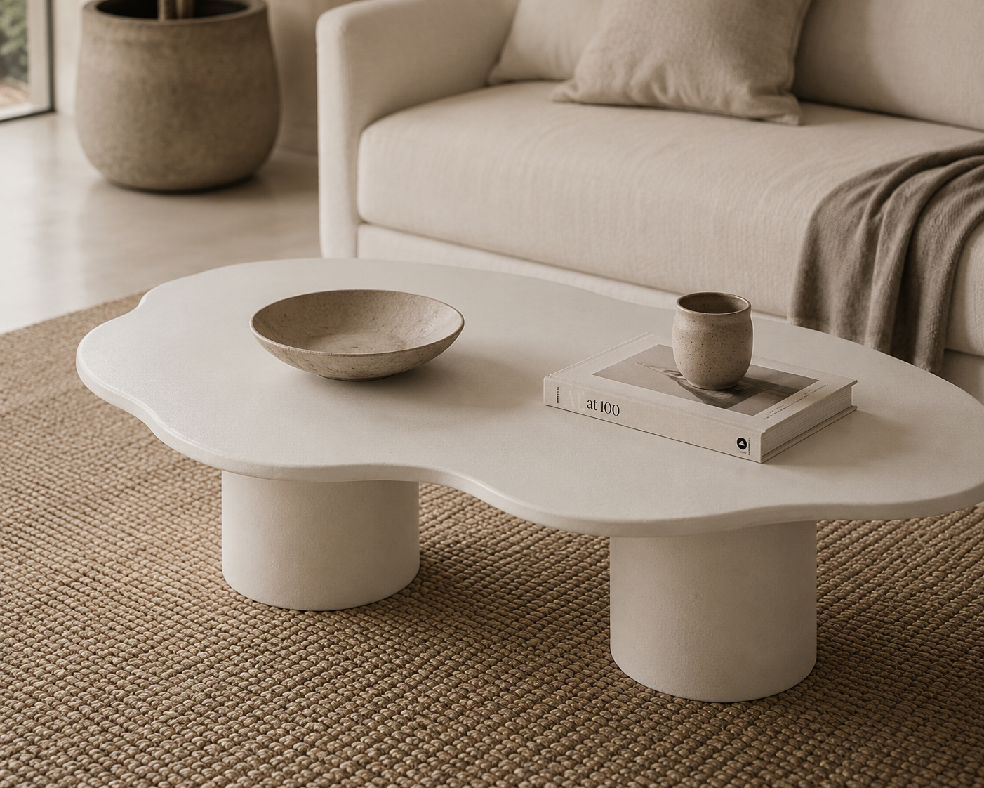 Dalga Wavy Sculptural Concrete Coffee Table – Organic Modern Design