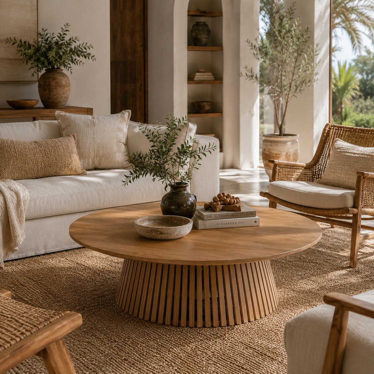 Elton Slatted Wood Coffee Table – Organic Modern Design
